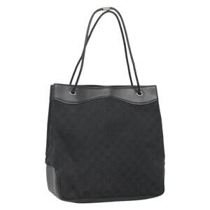 GUCCI GG Canvas Shoulder Bag Black Silver